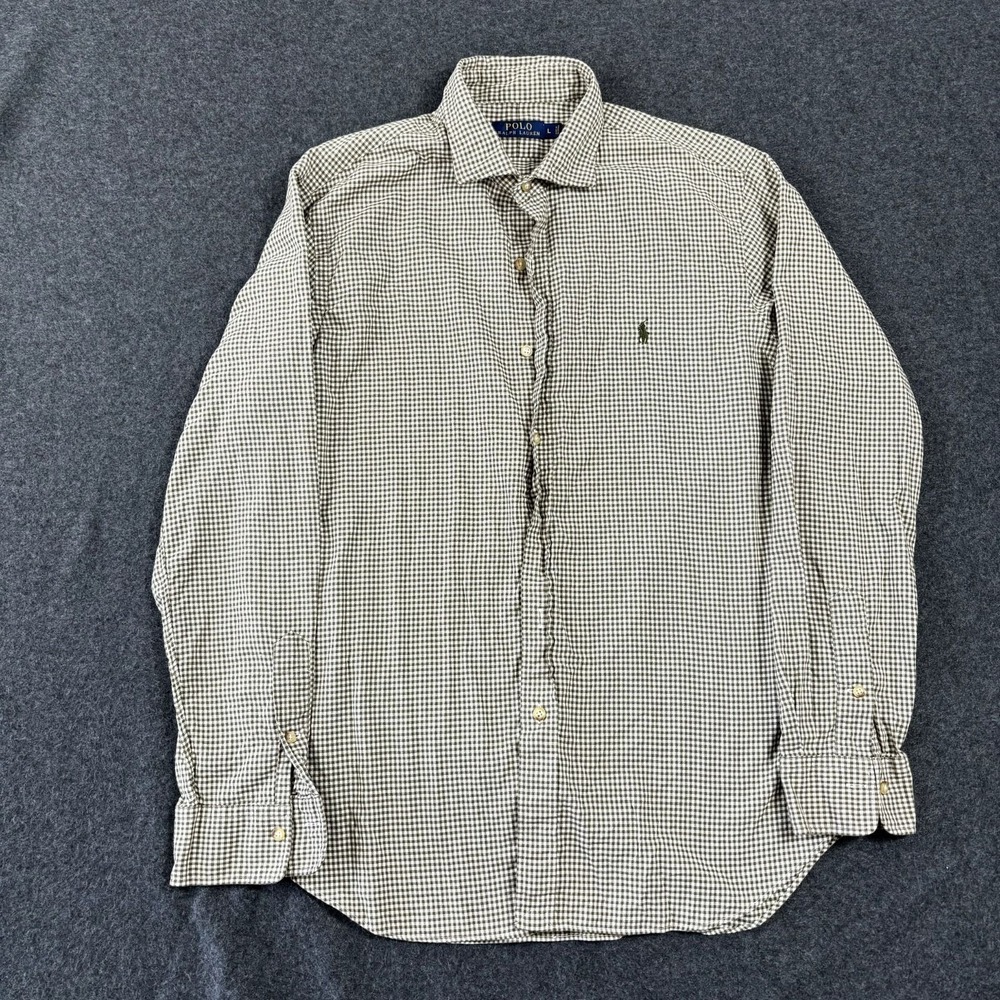Polo Ralph Lauren Mens Large Green Gingham Check Long Sleeve Button Down Shirt
